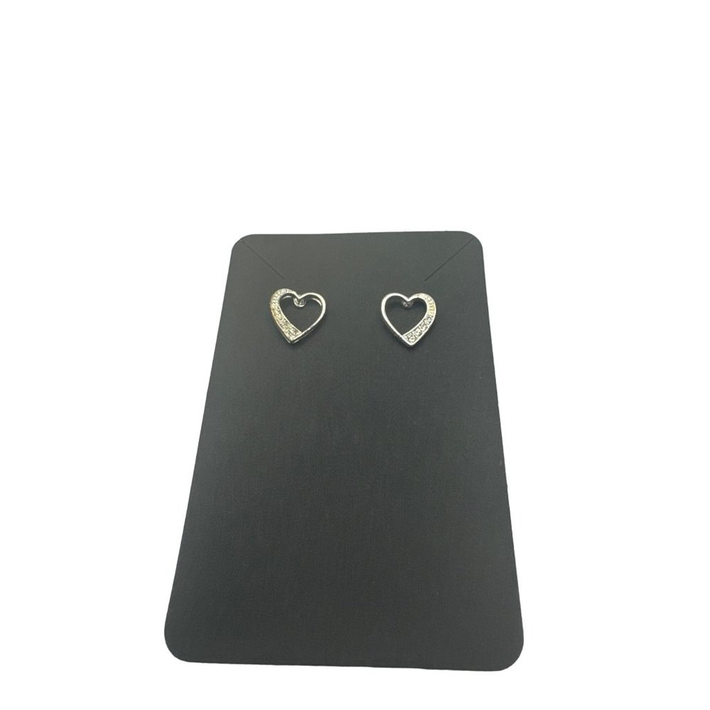Silver Heart Shaped Rhinestone Encrusted Post Earrings